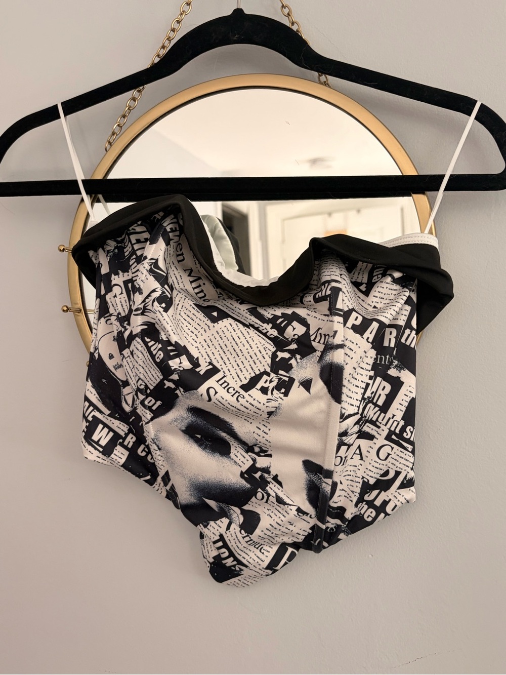 Princess Polly Black & White Newsprint Cowl Neck Tank Top